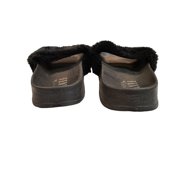 Fenty X Puma Sandals Women's 8 Black Leadcat Slides Fuzzy Slip On Comfy Rhianna - Picture 5 of 9